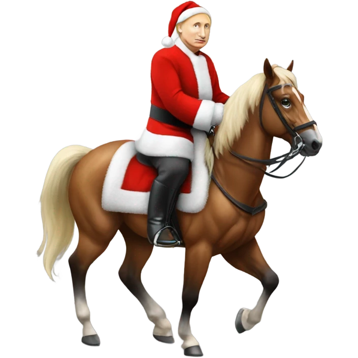 Vladimir Putin dressed in a santa suit on a horse  emoji