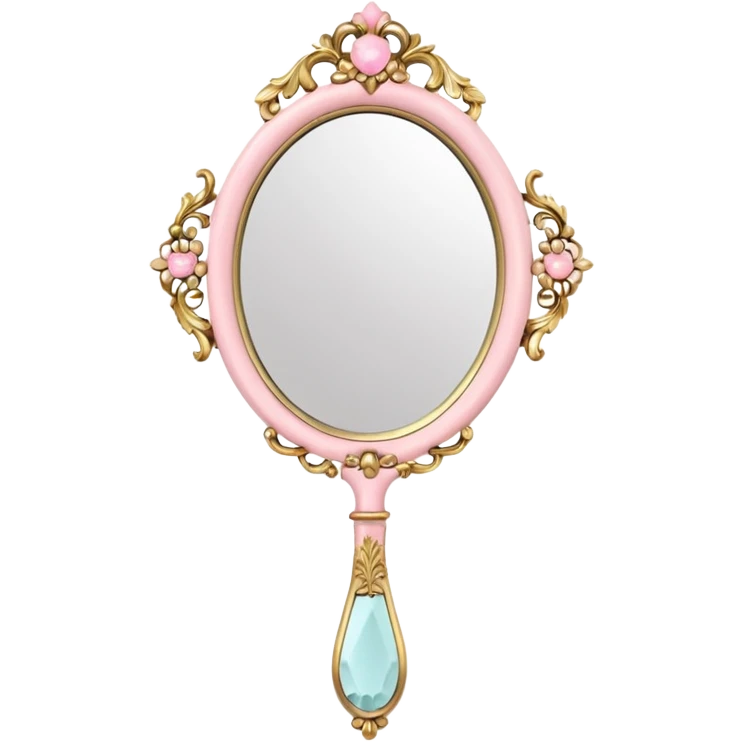 Vintage rococo hand mirror with pastel pink and gold details emoji