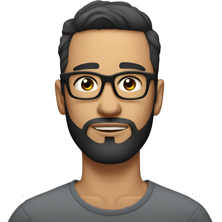 A midfade hair cut, white skin, short beard, 26 years old guy, black hair, a black ring-shaped earring and glasses. wakes up from bed in the morning. emoji