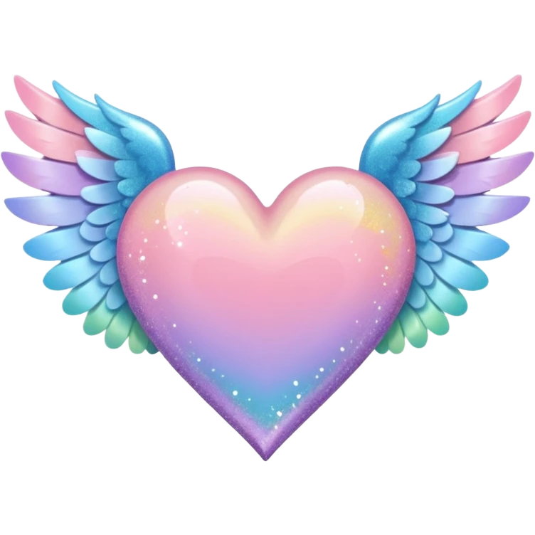 ombré heart with big full pastel wings with glitter emoji