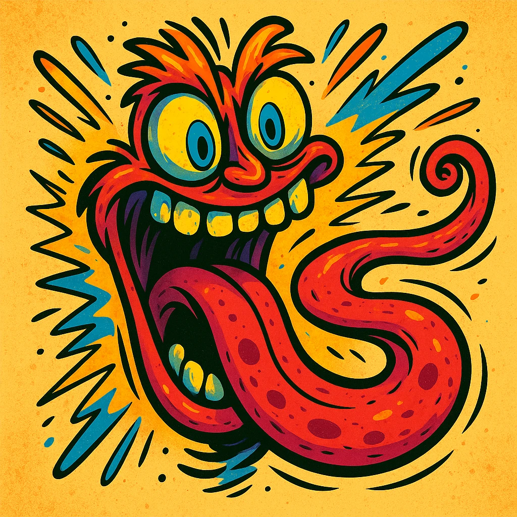 a freaky tongue, cartoonish and wild, with bright colors emoji