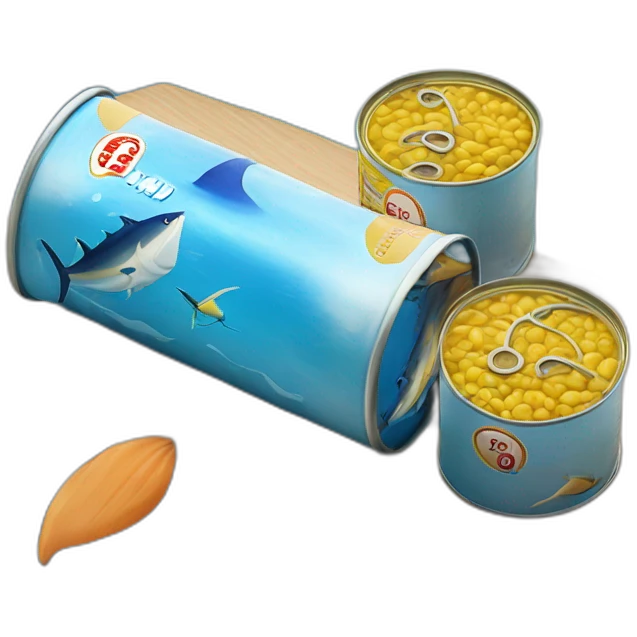 realistic can of tuna fish sowing the blue shape of a sailling boat on a sea background emoji