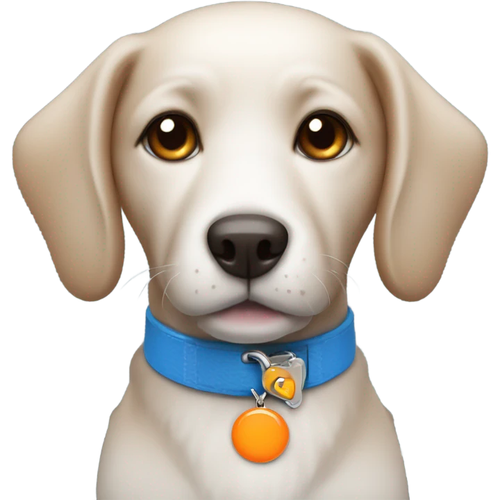 cute dog with blue collar with orange pendant emoji