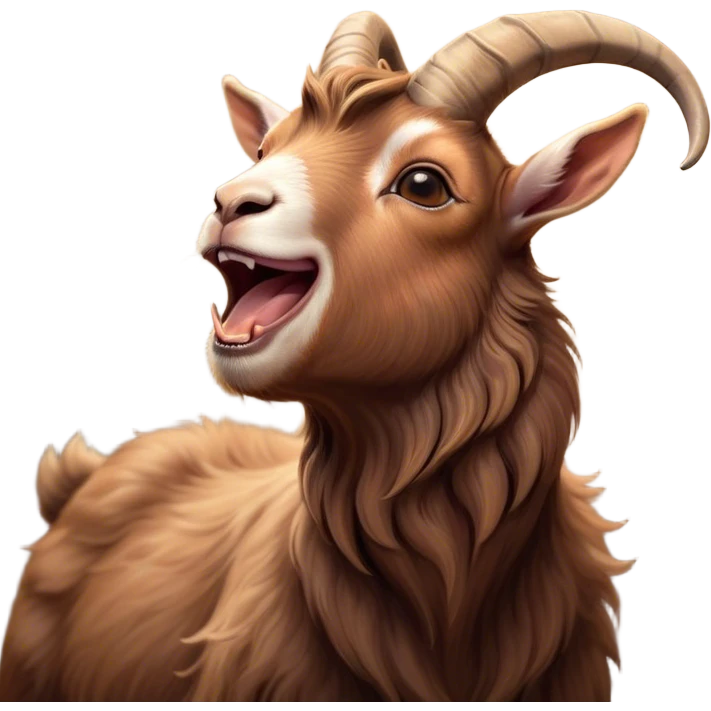 Cinematic Cute Yawning Brown Goat Portrait Emoji, Head tilted slightly with a dramatic, wide-open yawn, showcasing a soft, downy brown fur with delicate horns and gently drooping ears, round eyes barely open in drowsy contentment, Simplified yet irresistibly adorable features, highly detailed, glowing with a soft, cozy glow, high shine, relaxed yet expressive, stylized with a touch of rustic whimsy, bright and endearing, soft glowing outline, capturing the essence of a sleepy yet affectionate goat, so drowsy it feels like it could stretch out of the screen and curl up for a nap! emoji