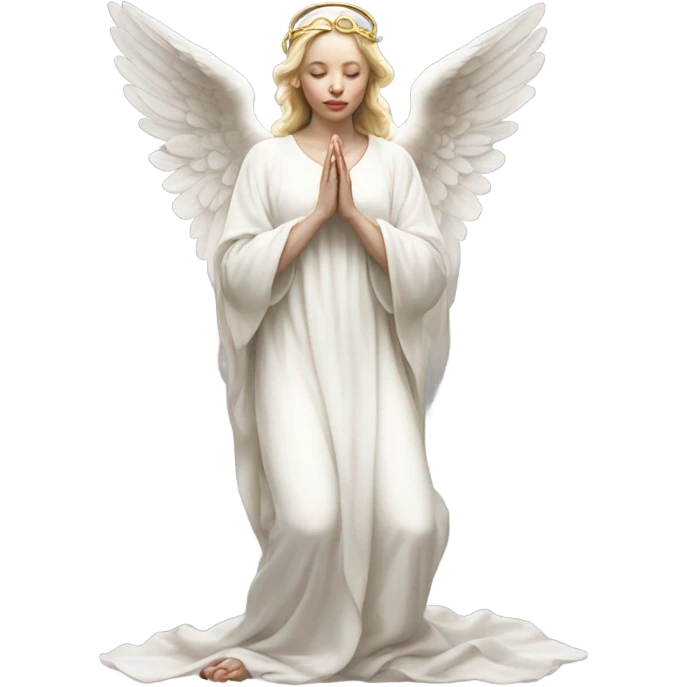 Hyper Realistic pale praying angel full body with halo emoji