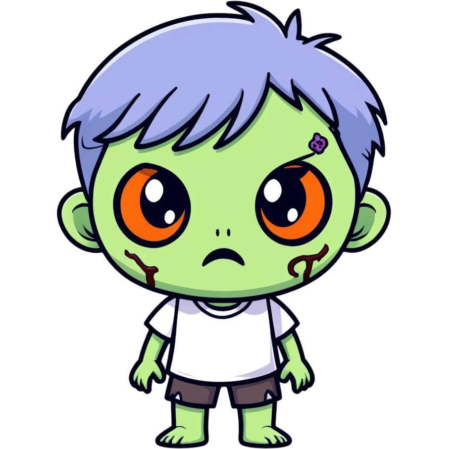 cute chibi zombie emoji, big eyes emoji