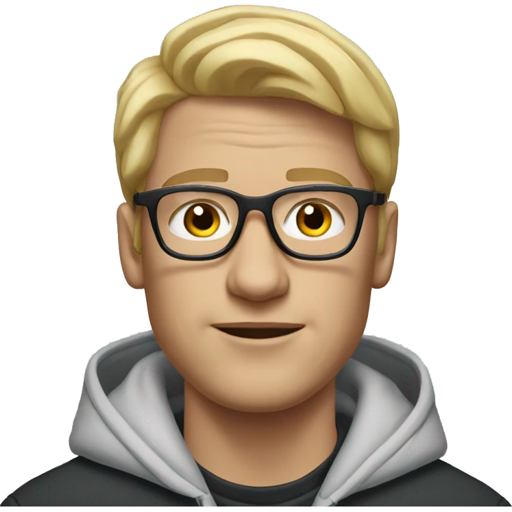 Man, Blond hair, airpods in the ears, glasses and nike hoodie emoji