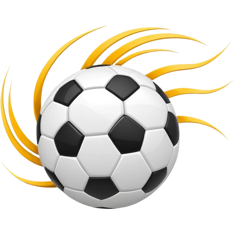 Apple-style emoji of a soccer ball with curve effect, flying with curved wind trails showing spin, glossy 3D look, clean minimal design, soft lighting, transparent background. emoji
