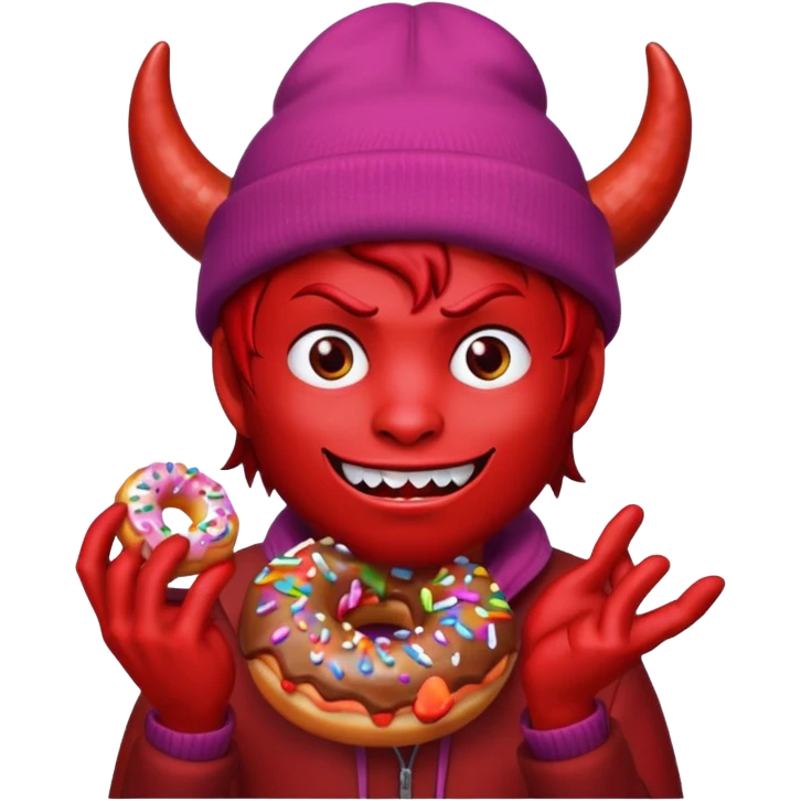 devil wearing beanies holding donut emoji