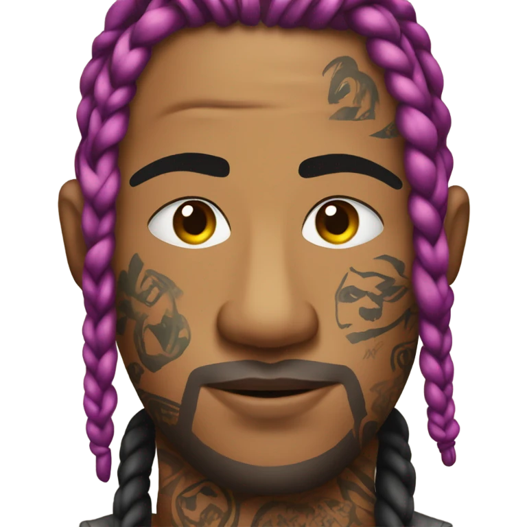 Rapper with braids with colorful hair and tattoos all over his face and body ￼ ￼ emoji
