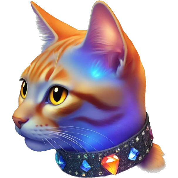 Orange Cat wearing Dark iridescent crystal collar glowing emoji
