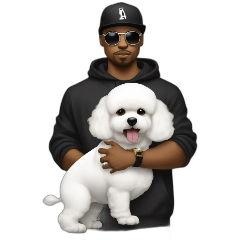 white male rapper flexing with a bichon emoji