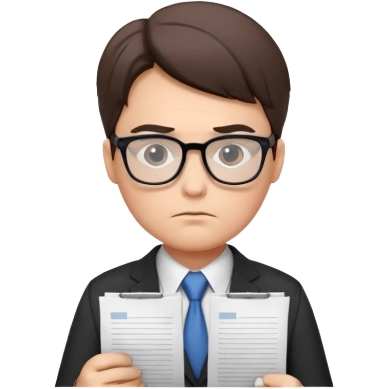 Frowns with Glasses, Office Boss: Business outfit, holding papers, frowning behind glasses, serious look
 emoji