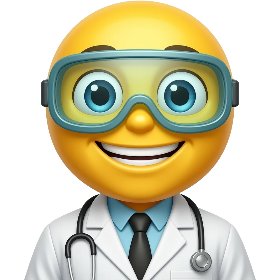 yellow emoji in a lab coat with goggles emoji