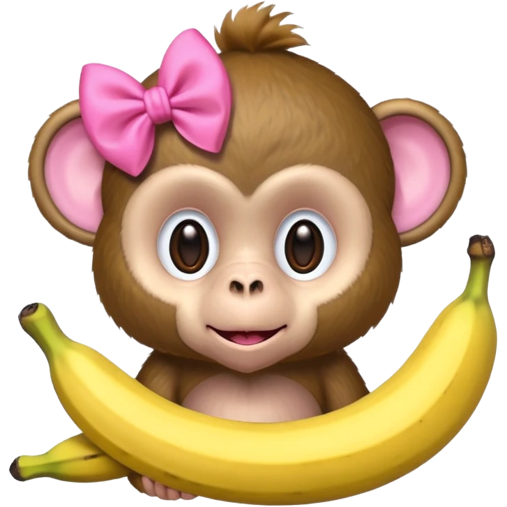 monkey with a pink bow on its head  and a banana emoji