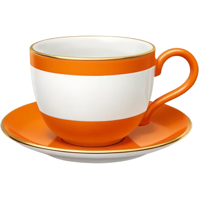 Hermès-style cup of tea, minimal, Hermès orange handle, gold rim, cute emoji style emoji