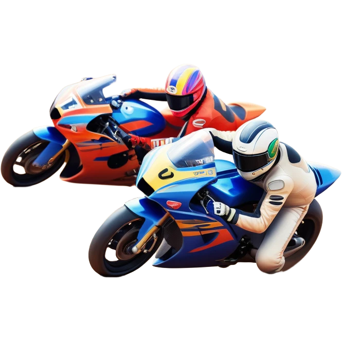 A sleek racing car and motorcycle speeding on a track, leaving a trail of dust behind. The scene captures the thrill of high-speed competition, with blurred motion and vibrant colors, highlighting the dynamic energy of motorsport. emoji
