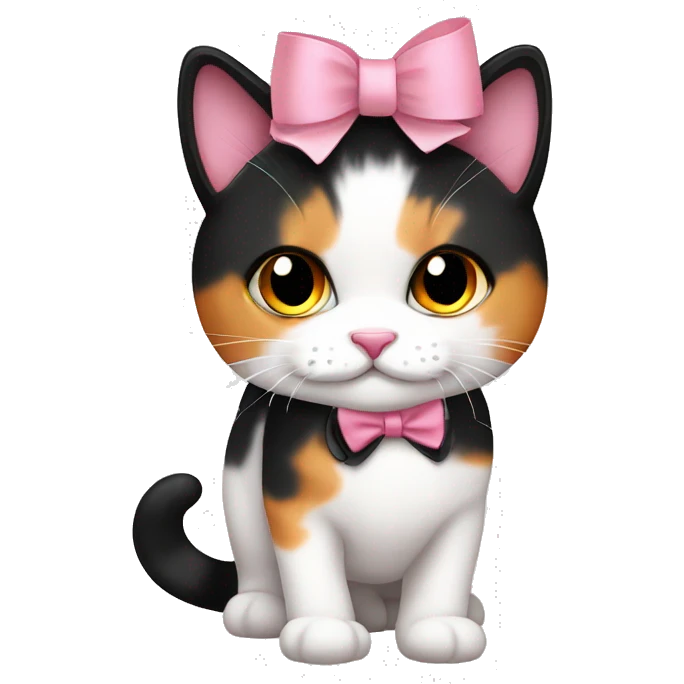cute white orange black calico cat with pink bow  emoji