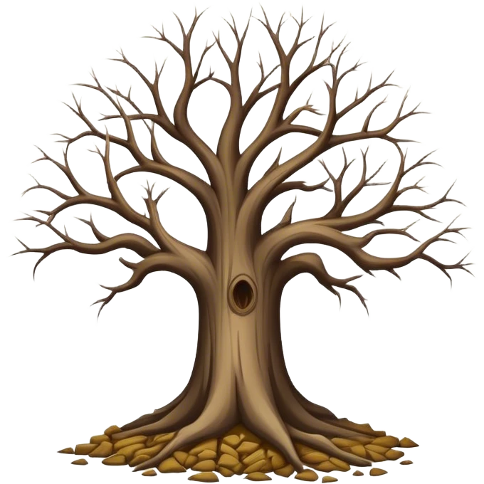 leafless old tree with pile of little trees emoji