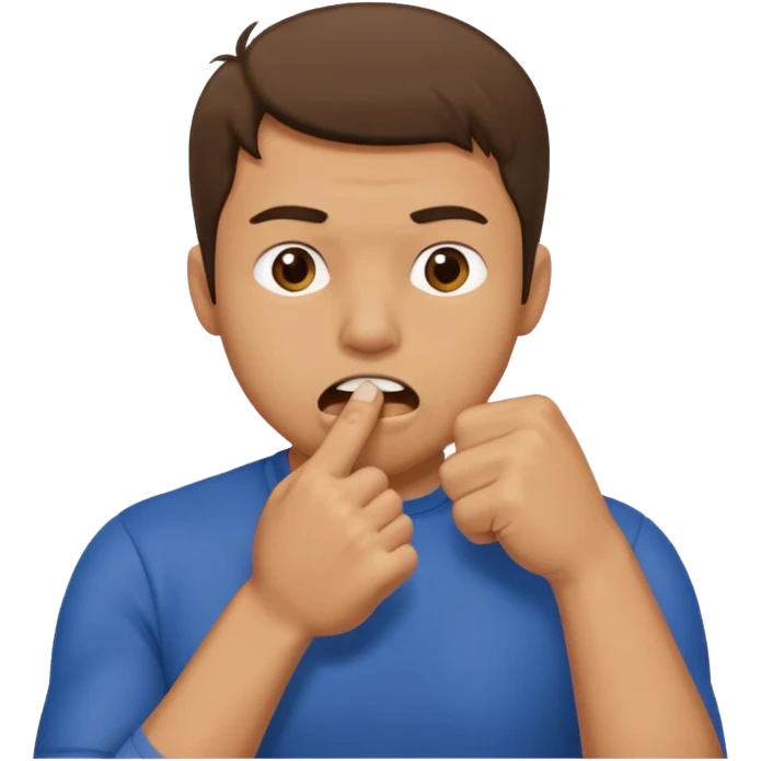 Man putting his fist in his mouth emoji