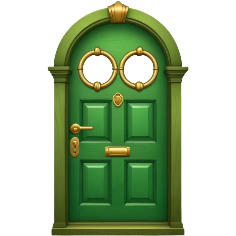 A simple green door emoji in the style of Apple emoji with a window and a knocker and a different color. emoji