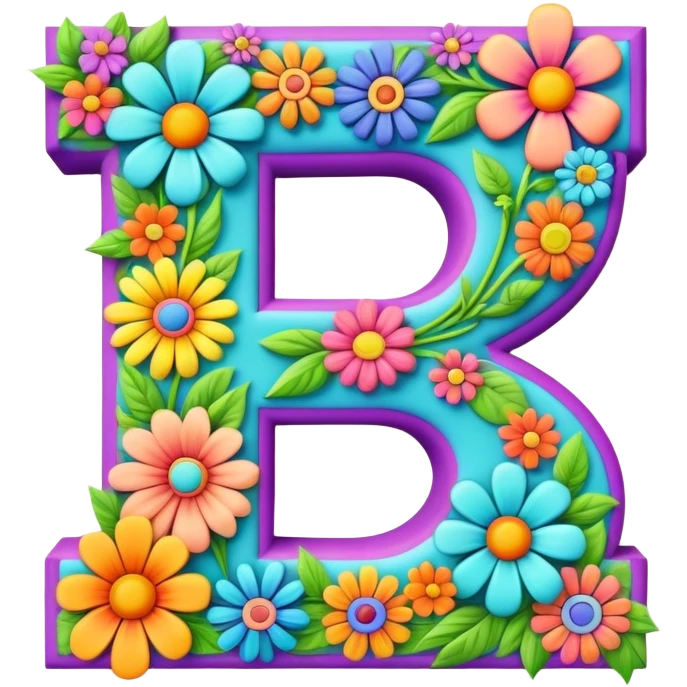 3D, gothic style psychedelic colored Letter Z with hippie style flower border emoji