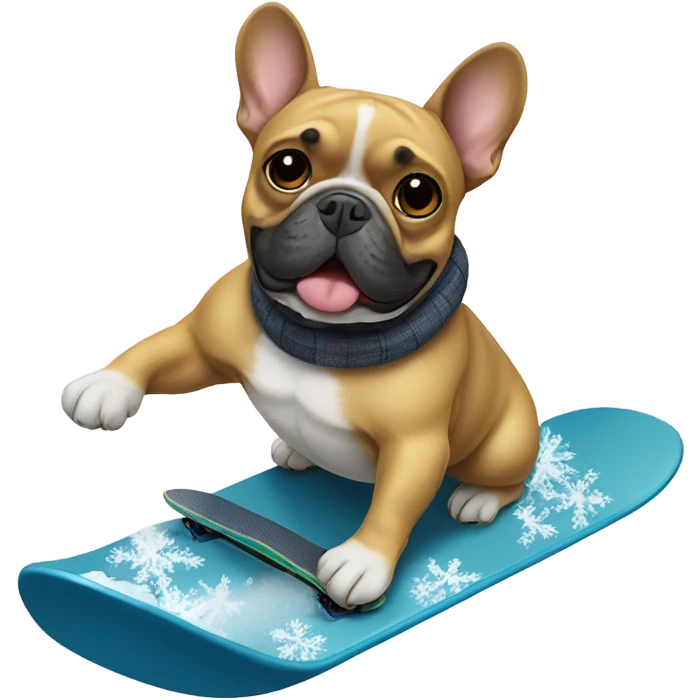 A french bulldog snowboarding emoji