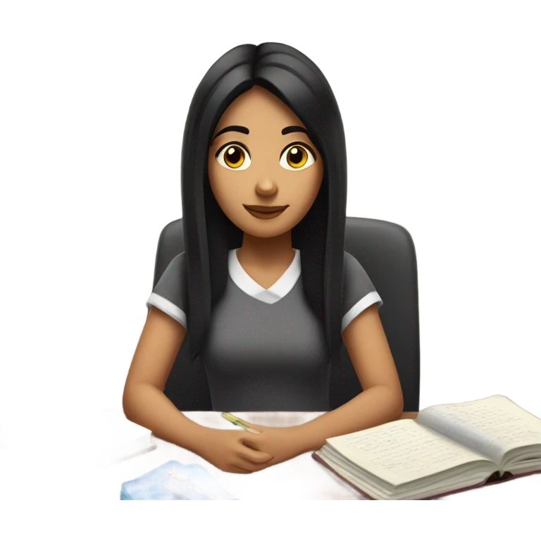 a girl with black hair studiyng emoji