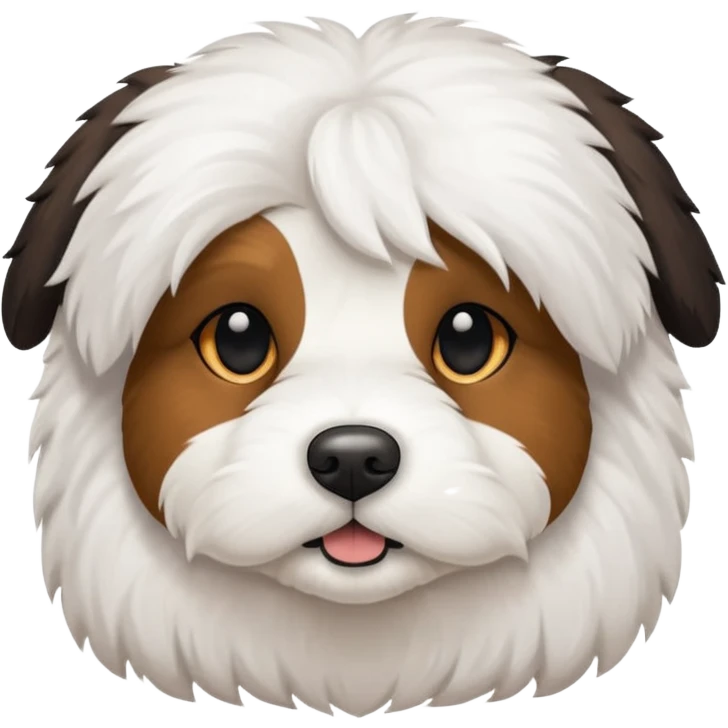 Cotton de tulear dog mostly white with some black and brown ￼ emoji
