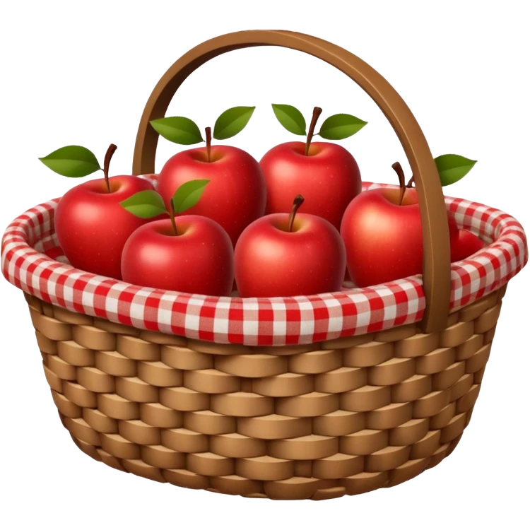 woven basket with apples and white checkered cloth emoji