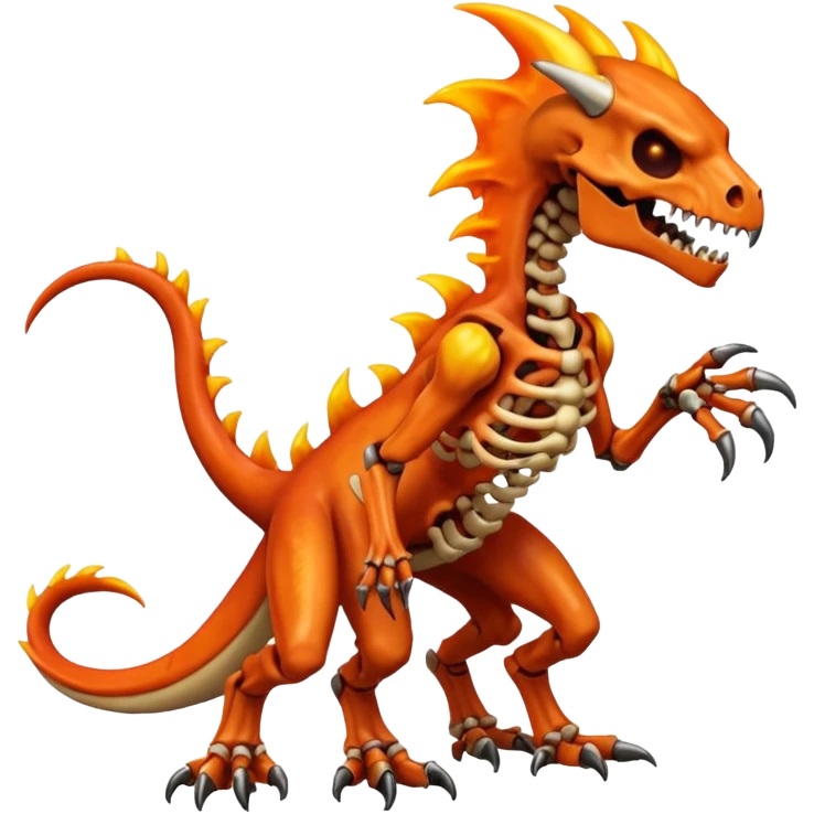 Oily smooth glossy evil sharp edgy badass skeletal fiery skull-faced Charmeleon-Zeraora-Salandit-fusion, full body emoji