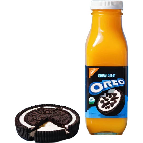 orange juice bottle being cut in half by Oreo cookies emoji