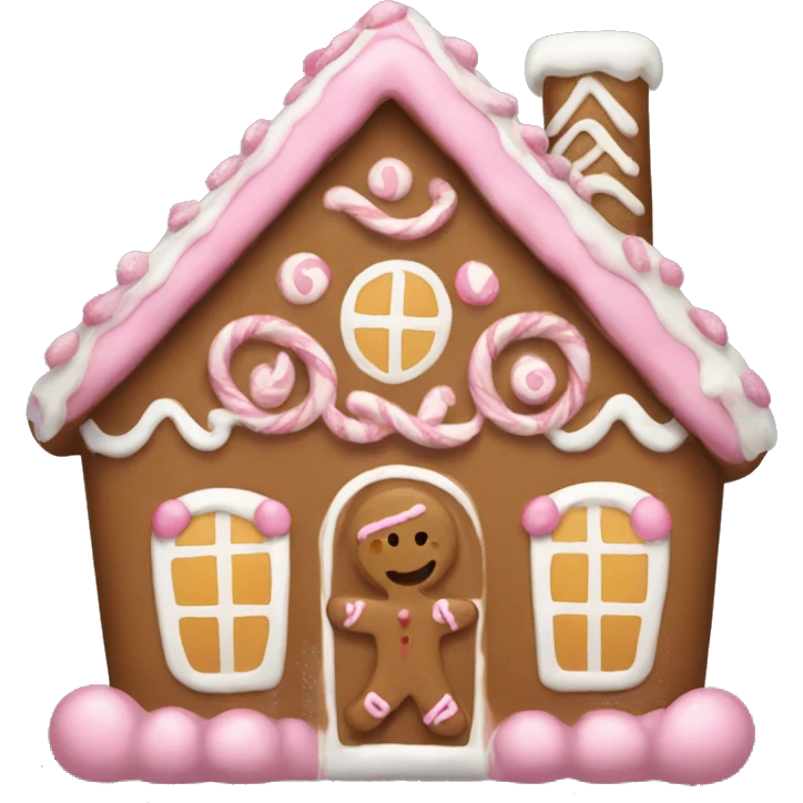 brown and white and pink gingerbread house emoji