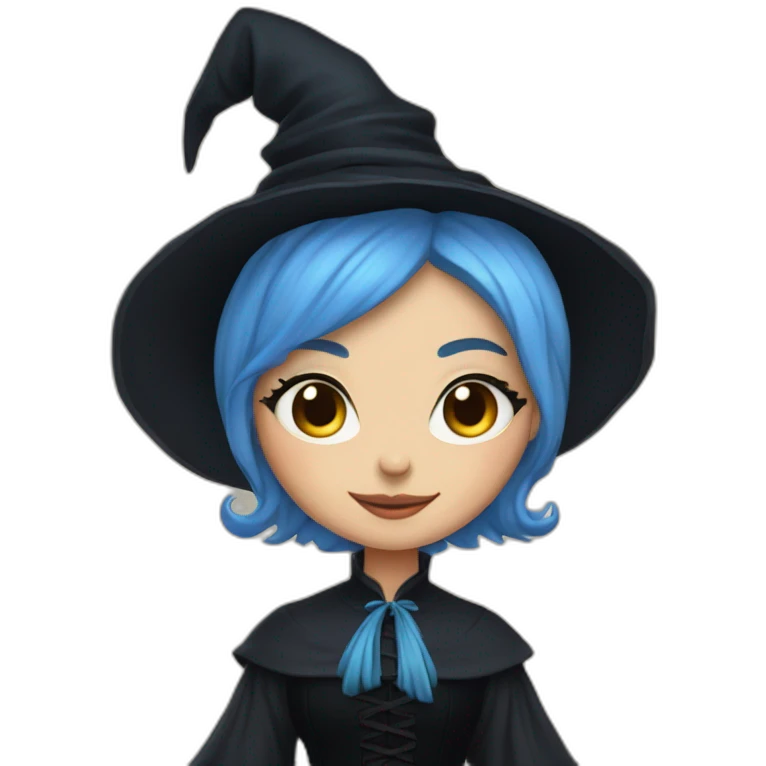 Short Blue-haired witch in black full skirt full length emoji