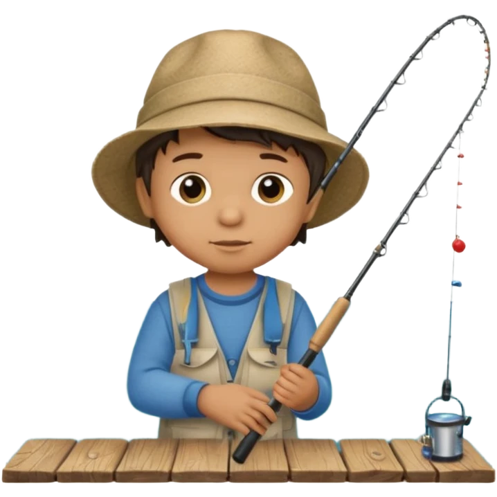 Little boy on the dock fishing, felt texture, scrapbooking emoji