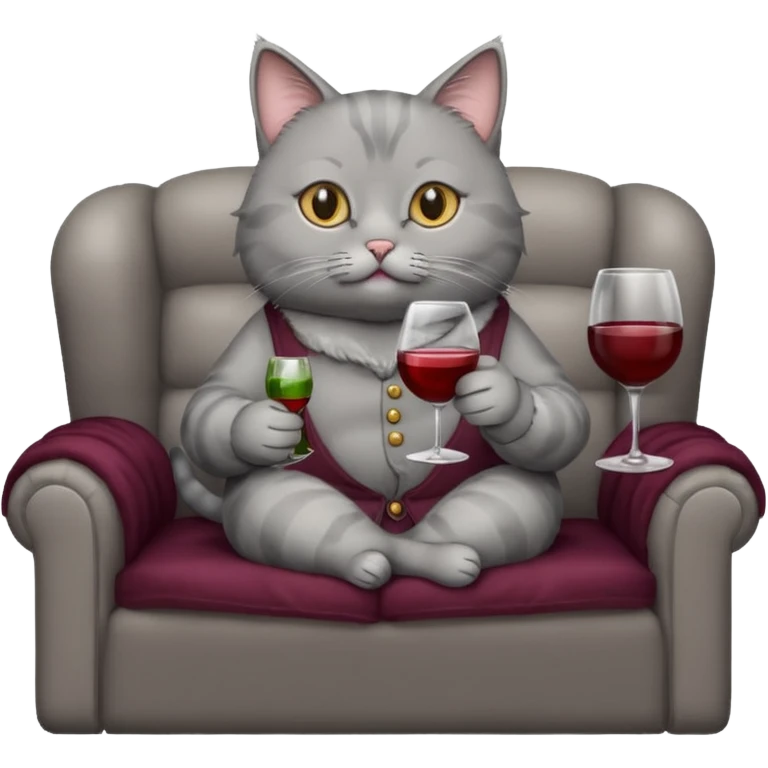 gray Cat sitting On A Couch With Wine emoji
