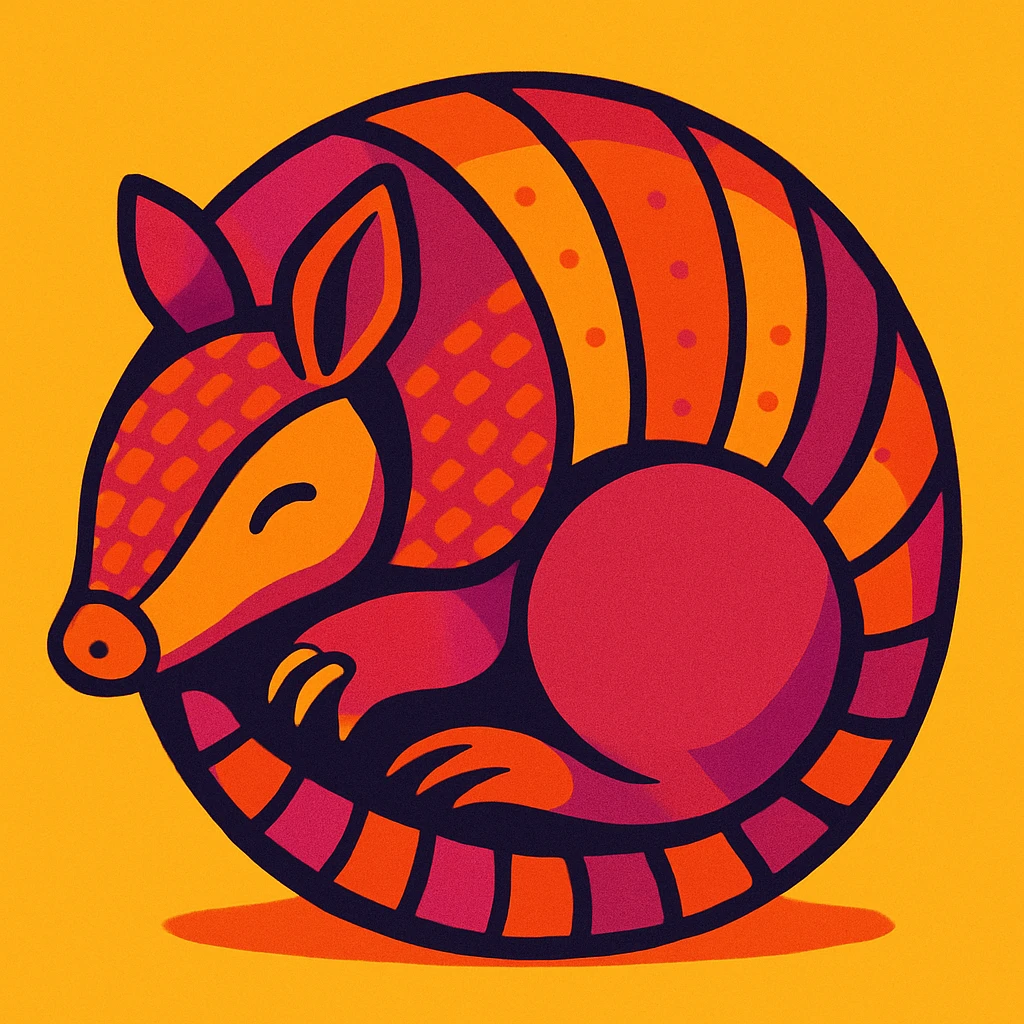 an armadillo, vibrant toon style, curled into a ball emoji