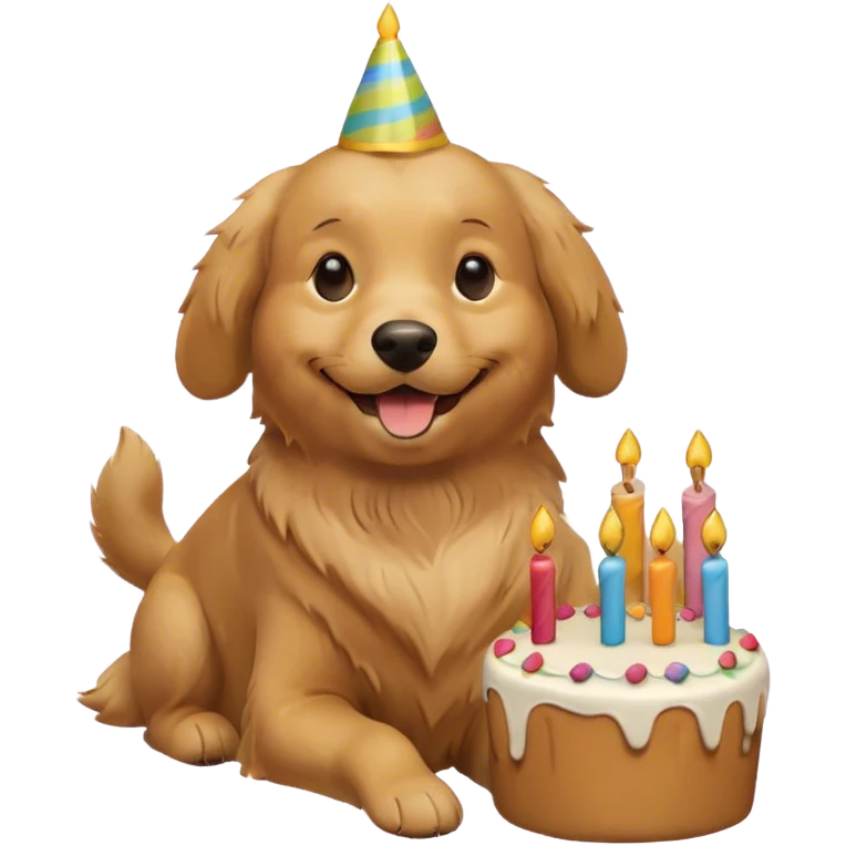 Golden retriever with a birthday cake emoji