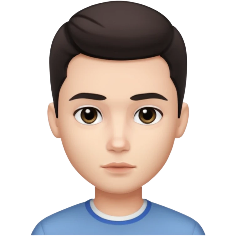 WVery pretty handsome bratz man,  short mousyacheshort dark hair, has black eyes , pale skin, defined jawline emoji