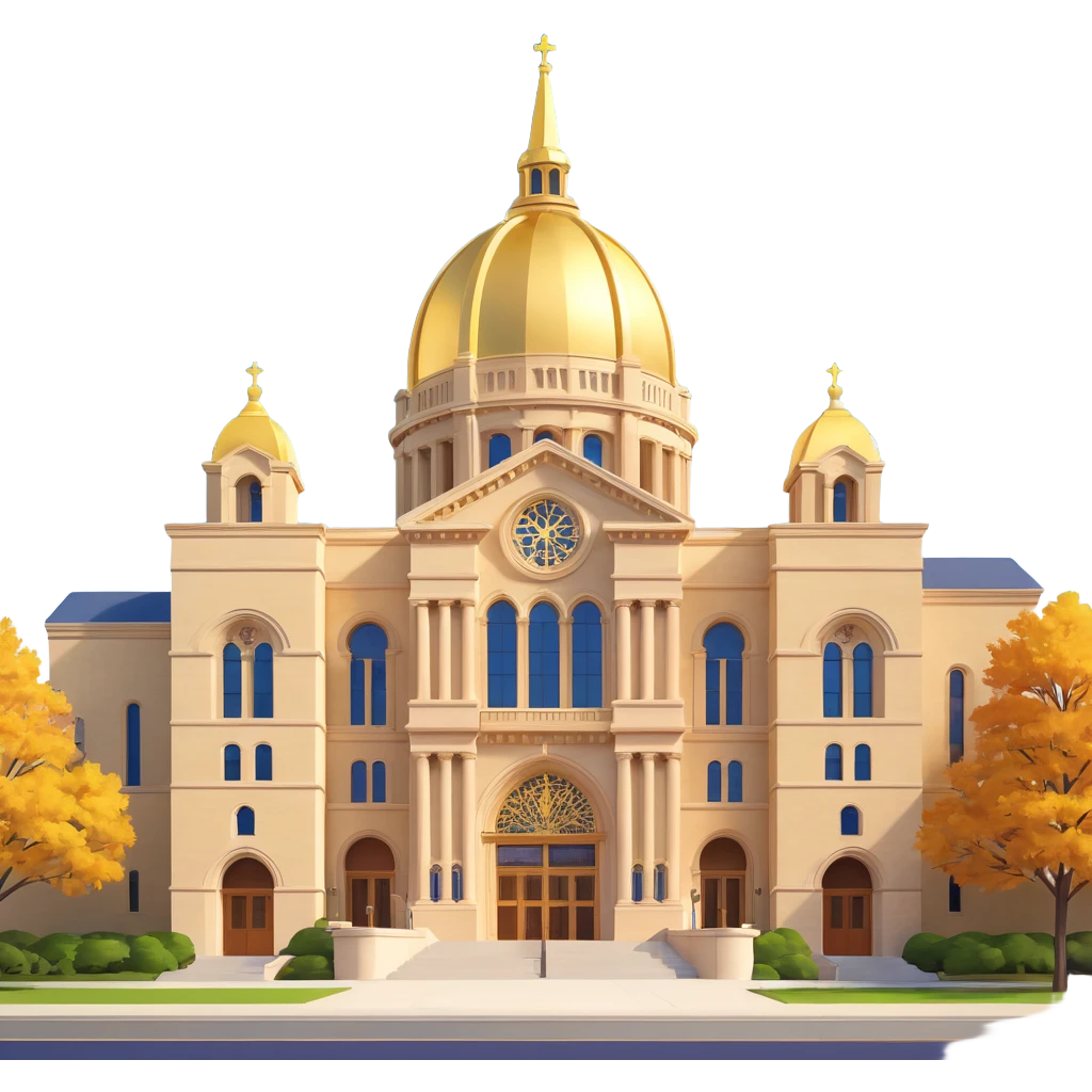cinematic realistic emoji of the Administration Building at the University of Notre Dame near South Bend Indiana, straight-on perspective, iconic architecture with golden dome, lifelike detail, bright regal lighting on a sunny day, accurate building colors emoji