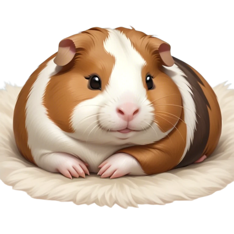 Meme-Worthy Cute Sleeping Brown and White Banded Guinea Pig Portrait Emoji, Head resting peacefully with a contented smile, showcasing a delightfully chubby build and a luxuriously soft banded fur of brown and white, eyes shut in a serene, cozy nap, Simplified yet hilariously adorable features, highly detailed, glowing with a soft, drowsy light, high shine, relaxed and utterly lovable, stylized with an air of playful laziness, bright and heartwarming, soft glowing outline, capturing the essence of a comically sleepy guinea pig, so meme-worthy it feels like it could instantly become the next viral sensation of adorable slumber! emoji