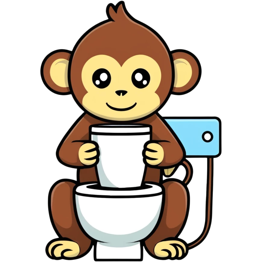Monkey sitting on a toilet with coffee in his hand  emoji