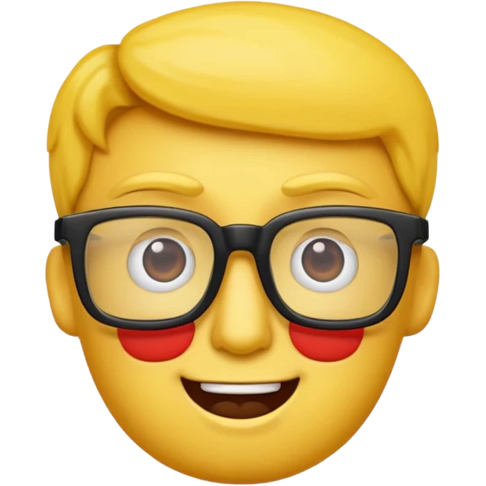 Créer un emoji nerd le perso doit être une tête basique d'emoji jaune avec une grosse paire de lunettes rectangulaires noires 3 boutons sur chaque joue et une dent qui dépasse  emoji
