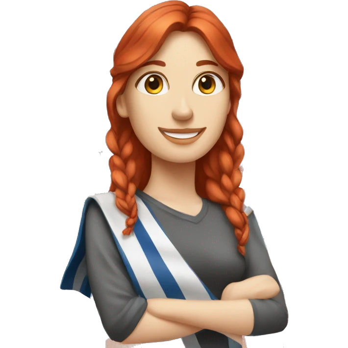 a red hair female summiteer with greek flag emoji