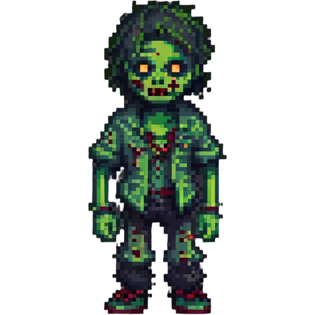 pixel art zombie, green skin, ragged clothes, simple background emoji