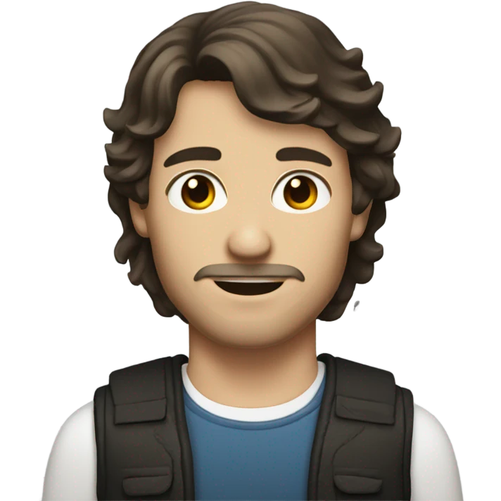 WHITE Young man with facial hair and a mullet, brown eyes emoji