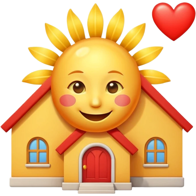 cheerful daycare house with a smiling sun above and a heart, bright and cute emoji