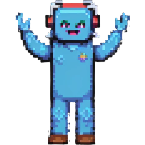 Retro video game character celebrating with arms raised emoji