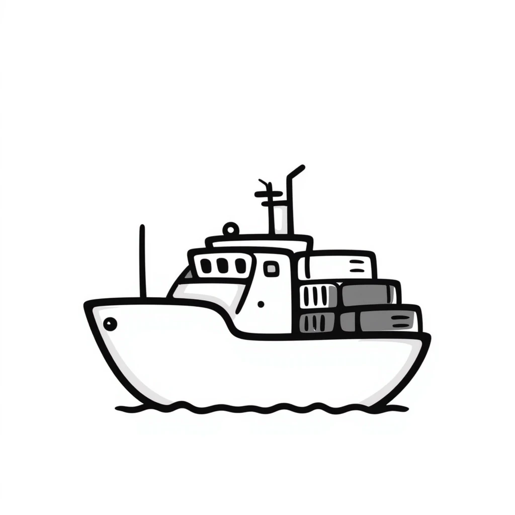 A hand-drawn simple cargo ship with containers emoji