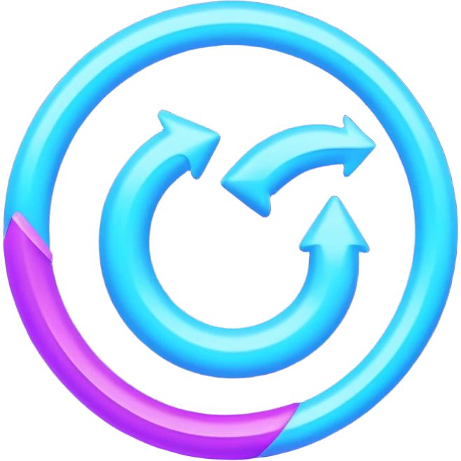 Circular loop arrow styled like Ovi: soft ghost-like shape, smooth rounded loop, bright blue and violet neon glow, playful floating energy, semi-matte luminous texture. No text. Full background.
 emoji